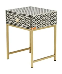 Black bone inlay bedside table with one drawer