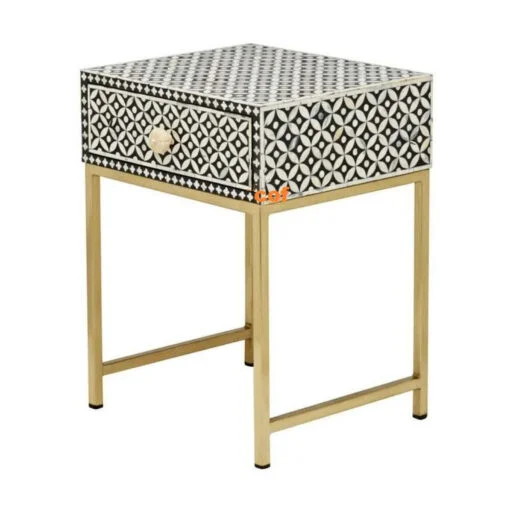 Black bone inlay bedside table with one drawer