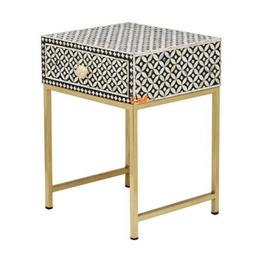 Handmade Bone Inlay Wooden Modern Geometric Eye Pattern End table Sidetable Furniture