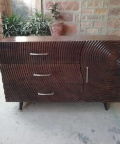 Mango solid wood 3 drawer one door sideboard walnut polished