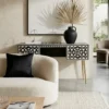 Moroccan Design Bone Inlay 2 Drawer Console Table