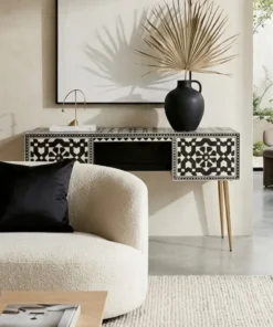 Moroccan Design Bone Inlay 2 Drawer Console Table