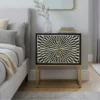 Black Bone Inlay 2 Drawer Bedside Table with Sunrise Design