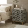 Black bone inlay 3 drawer sun floral nightstand, handmade for luxury bedrooms