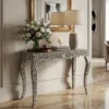 Black bone inlay floral console table for luxury home decor