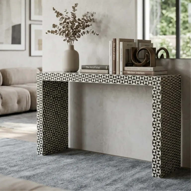 wood inlay Intarsia Inlay console bone / desk / table