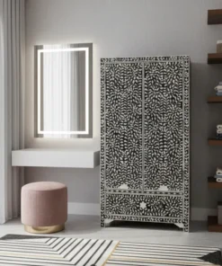 handmade Bone Inlay armoire cupboard with 2 doors and 1 drawer in modern dressing room