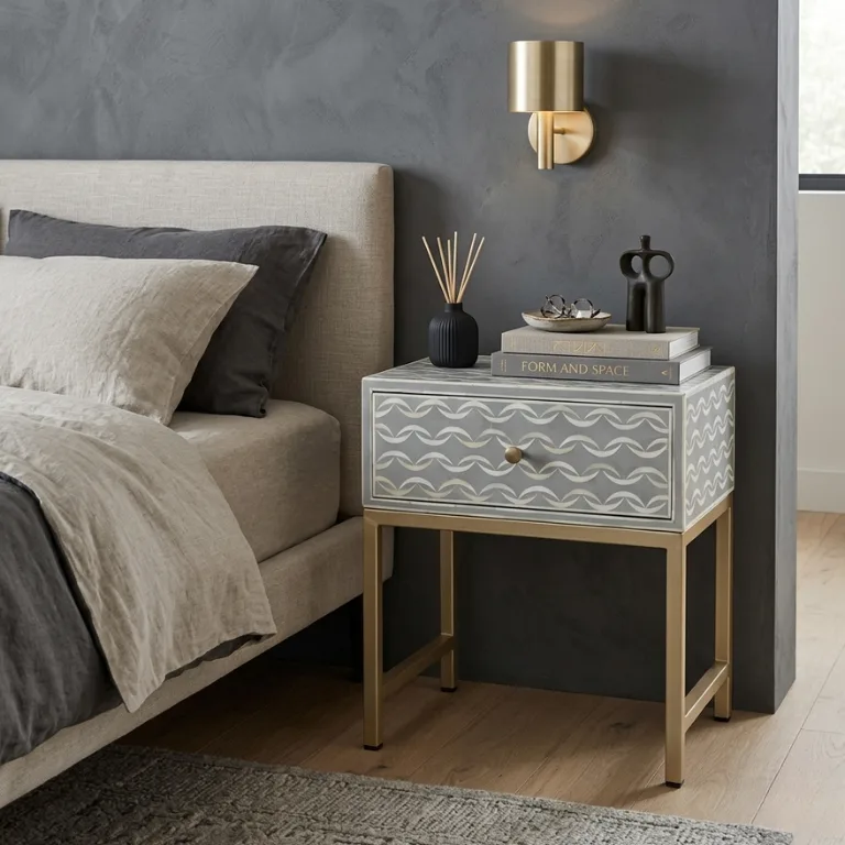 bone-inlay-bedside-table-nightstand-1-drawer Handmade Grey Bone Inlay 1 Drawer Bedside Nightstand in Modern Bedroom