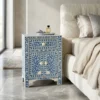 Bone Inlay Blue Floral Storage Nightstand for bedroom bedside décor