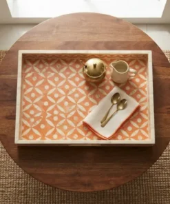 Handmade bone inlay decorative square serving tray