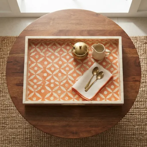 Handmade bone inlay decorative square serving tray