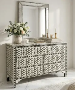 Bone Inlay Targua Design Grey 7 Drawer Chest Dresser for luxury bedroom storage