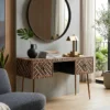 Brown Bone Inlay 2 Drawers Console Table with Optical Design