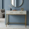 Luxury Grey Bone Inlay 2 Drawer Console Table with striped pattern for modern home décor.