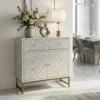 Bone Inlay Grey Floral Storage Cabinet with one drawer and two-door storage