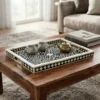 Handmade black bone inlay floral serving tray with decorative pattern