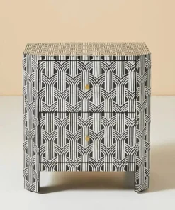 Black Bone Inlay 2 Drawer Nightstand