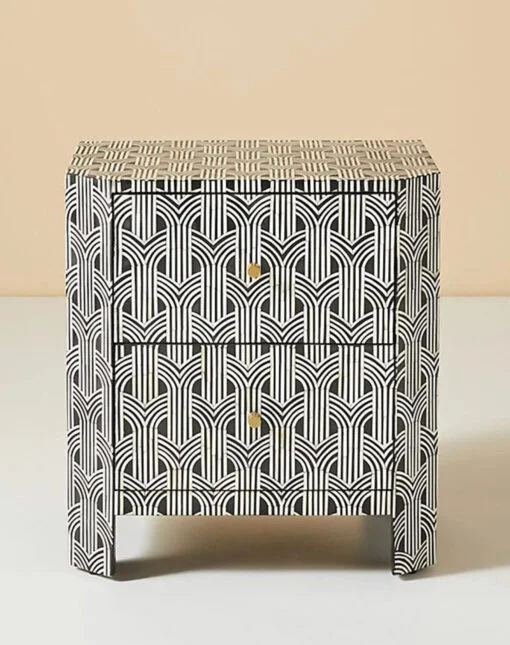 Black Bone Inlay 2 Drawer Nightstand