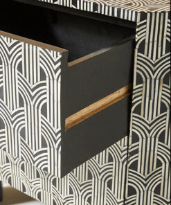 Bone inlay 2 drawer. Geometrical design bedside nightstand side table black color
