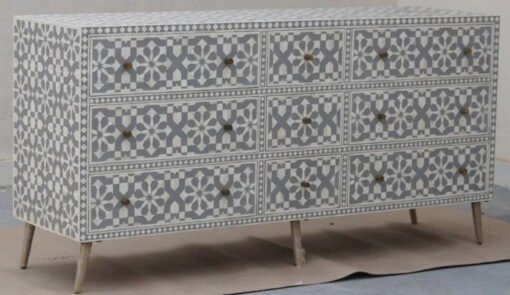 Bone inlay. 9 drawer Moroccan design sideboard ,buffet grey colour