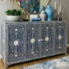 Mother Of Pearl Inlay 4 Door Look Sideboard Indigo blue