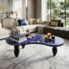 Lapis Lazuli Marble Designer Coffee Table Style with a coffee items, coffee table books, and candles
