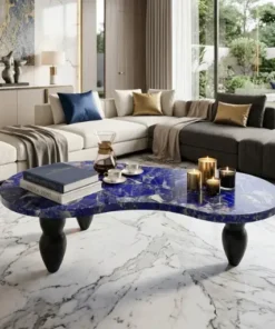 Lapis Lazuli Marble Designer Coffee Table Style with a coffee items, coffee table books, and candles