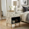 Bone inlay handmade sleeping line bedside/ night stand in modern bedroom with decor items