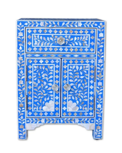 mother-of-pearl-1-drawer-2-door-bedsidenightstand.-Blue-color Mother of pearl blue bedside table
