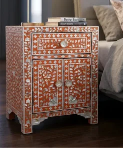 Mother of pearl inlay bedside table in modern bedroom