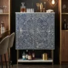 Navy Blue Bone Inlay Bar Cabinet placed in home bar