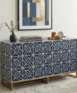 Bone Inlay iberia design sideboard 2 drawer 4 door in modern living room with decor items