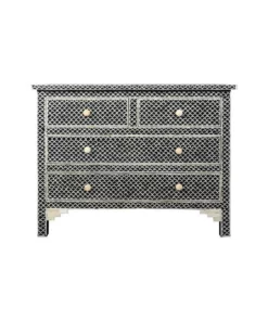 Bone Inlay Fish Scale Pattern Chest of 4 Drawers in Black