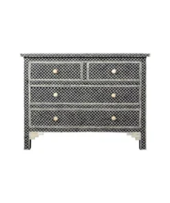 Handmade Black Bone Inlay Chest of 4 Drawers front view