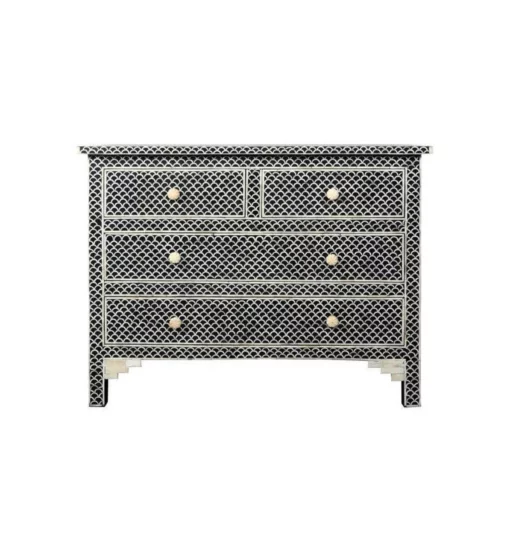 Bone-Inlay-Fish-Scale-Pattern-Chest-of-4-Drawers-in-Black-510x552 Handmade Black Bone Inlay Chest of 4 Drawers front view