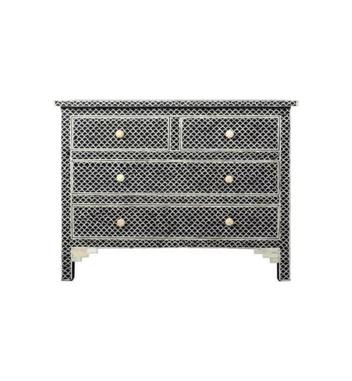 Bone Inlay Fish Scale Pattern Chest of 4 Drawers in Black