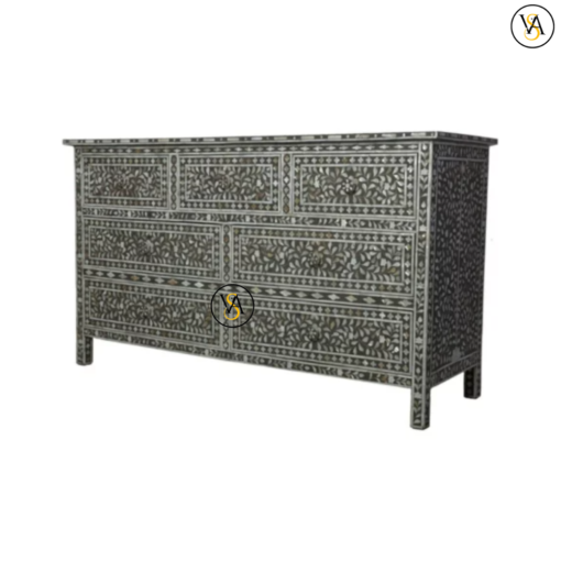 Mother of Pearl Inlay Chest of Drawers in Charcoal Black