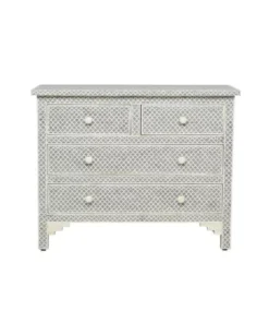 Alternative view of Grey Bone Inlay Fish Scale Design Chest of 4 Drawers