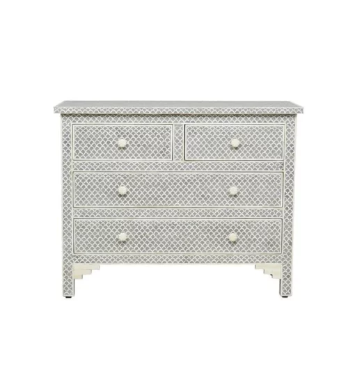 Grey Bone Inlay Fish Scale Design Chest of 4 Drawers - Image 2