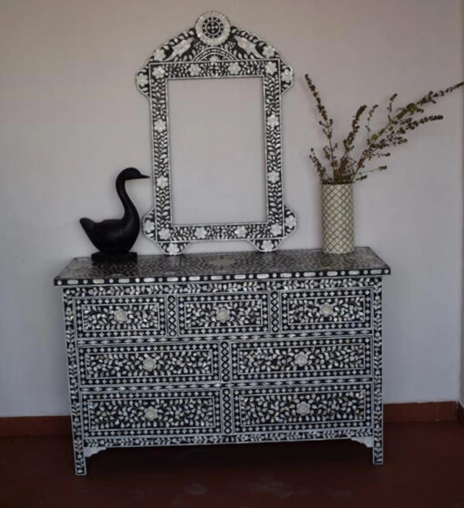 Mother Of Pearl Inlay 7 Drawer Black Color DresserChest