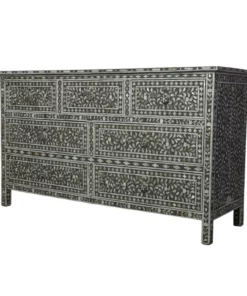 Mother of Pearl Inlay Chest of Drawers in Charcoal Black, floral design, dresser, commode, inlaid furniture, handmade, furniture