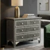 Handmade Black Bone Inlay Chest of 4 Drawers in modern living room with green chair