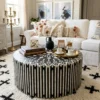 Black Mother of Pearl Inlay Round Coffee Table place in luxury living room with decor items