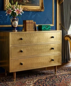 Royal brass 3 drawer chest placed in royal living room