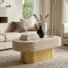 Bone Inlay Oval Coffee Table with a targua design for modern living rooms.