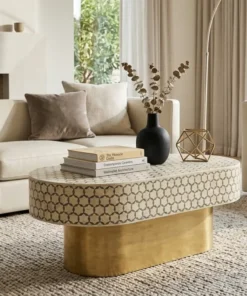 Bone Inlay Oval Coffee Table with a targua design for modern living rooms.