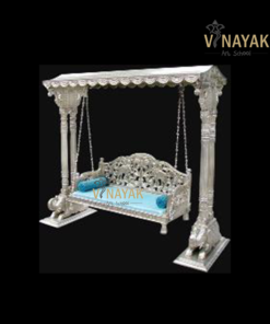 Carved Silver Elephant Jhula Blue Color / Elephant Design Silver Swing