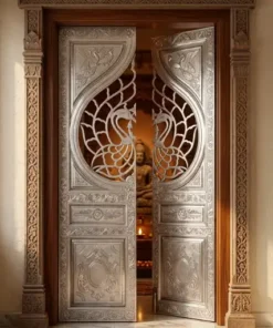 Handmade pure silver door for pooja room and home temple