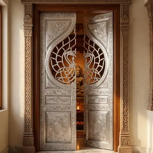 Handmade pure silver door for pooja room and home temple