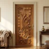 Handmade modern wooden door with intricate floral carving design